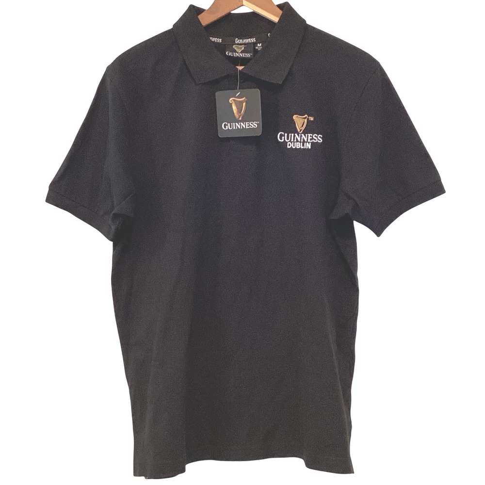 Guinness Dublin Mens Polo Shirt Black Short Sleeve Embroidered Logo Medium NWT
